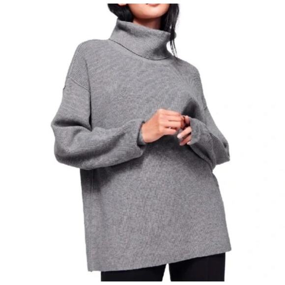 Free People Softly Structured Turtleneck Sweater Small Ribbed Heathered Gray0 - Picture 1 of 8